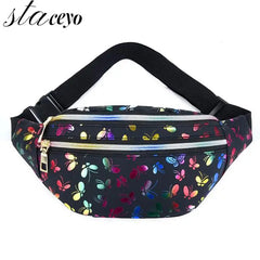 Silver Geometric Waist Bag Women Holographic Fanny Pack Female Belt