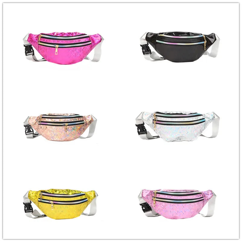 Silver Holographic Waist Bag for Women Geometric Fanny Pack