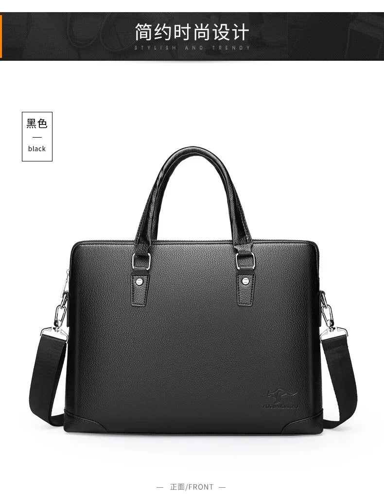 Men's Lychee Leather Business Handbag & Computer Bag