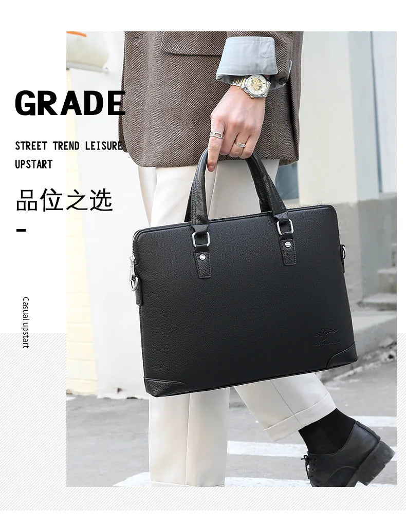 Men's Lychee Leather Business Handbag & Computer Bag