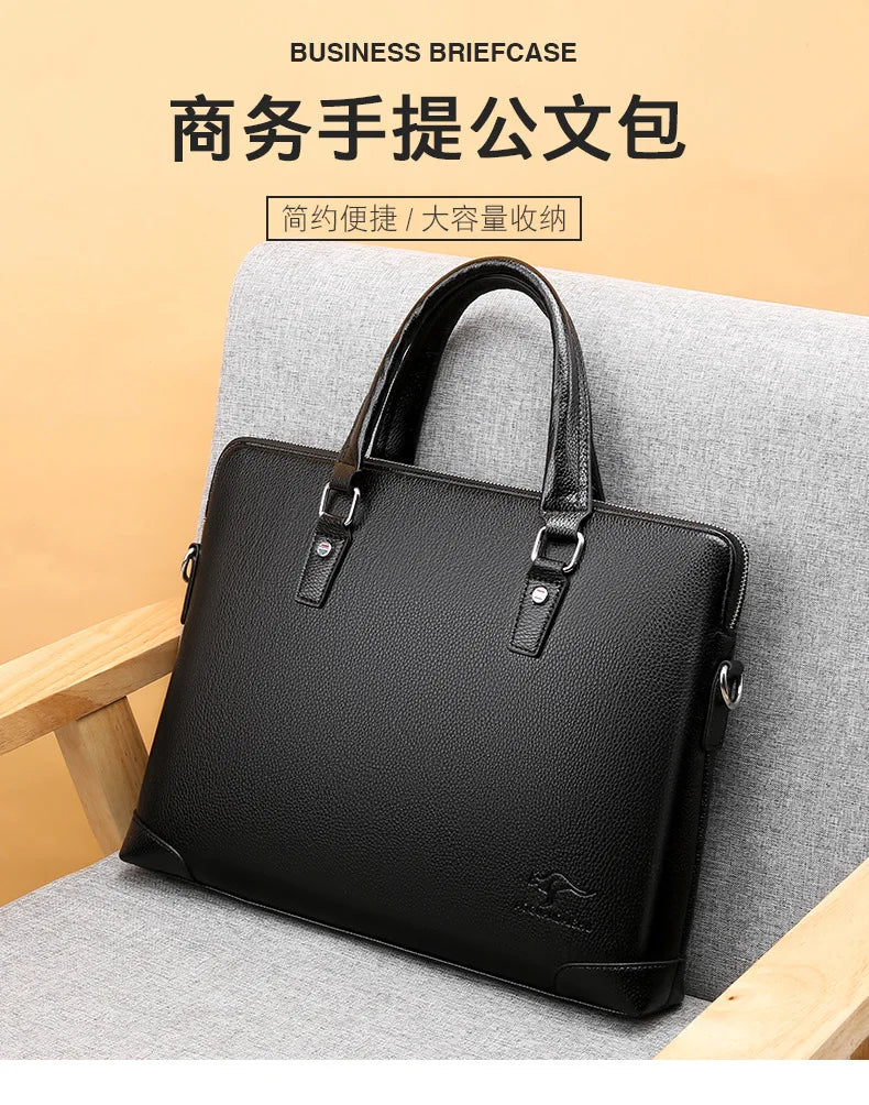 Men's Lychee Leather Business Handbag & Computer Bag