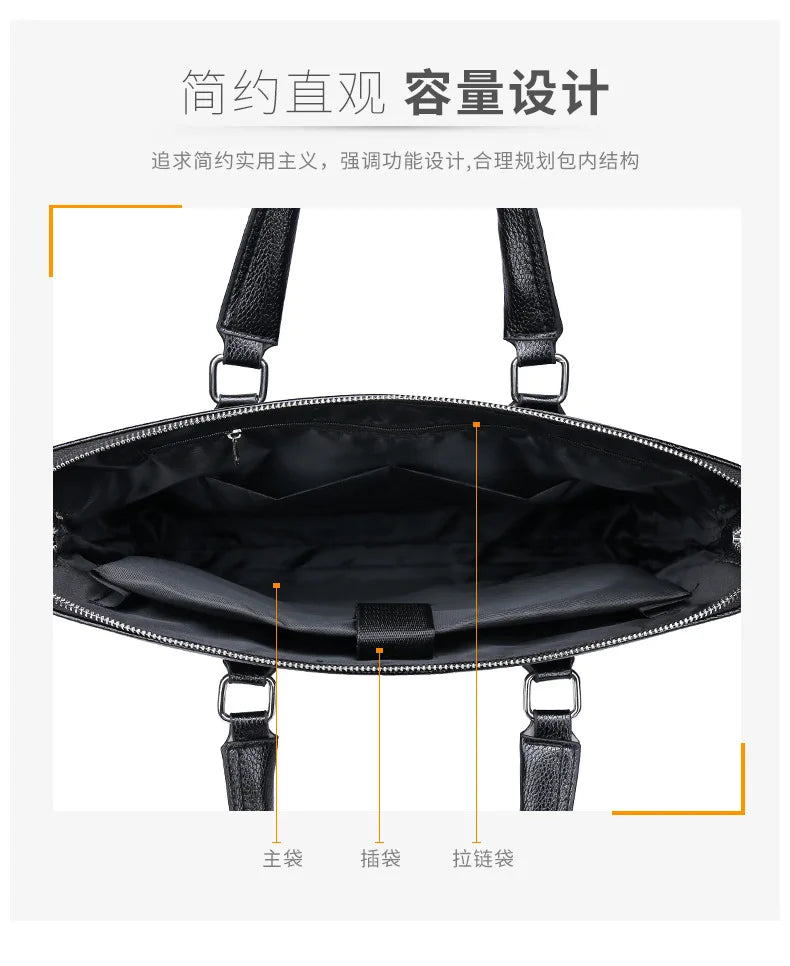 Men's Lychee Leather Business Handbag & Computer Bag
