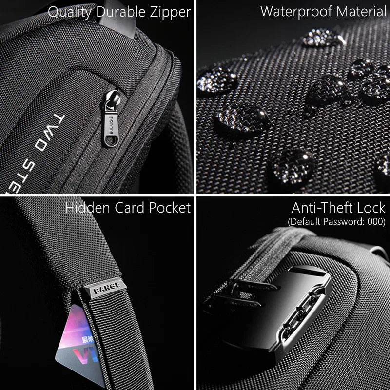 Anti-thief Men Crossbody Bag USB Charging Short Trip Travel Pack