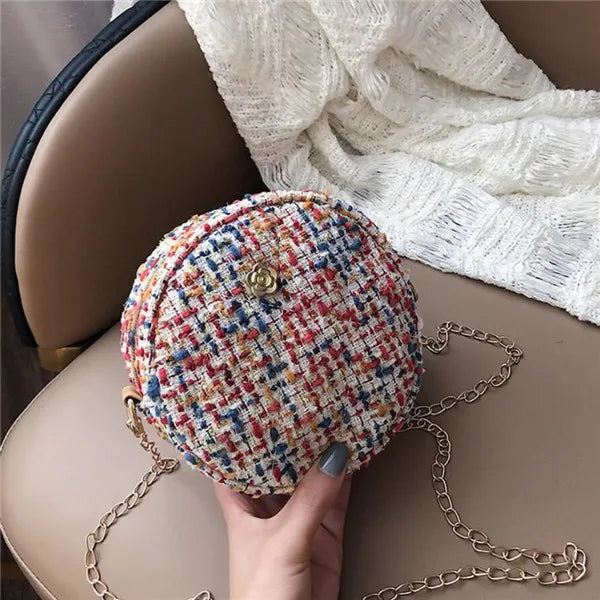 Round Women Messenger Bag Woolen Bohemia Chain Bag