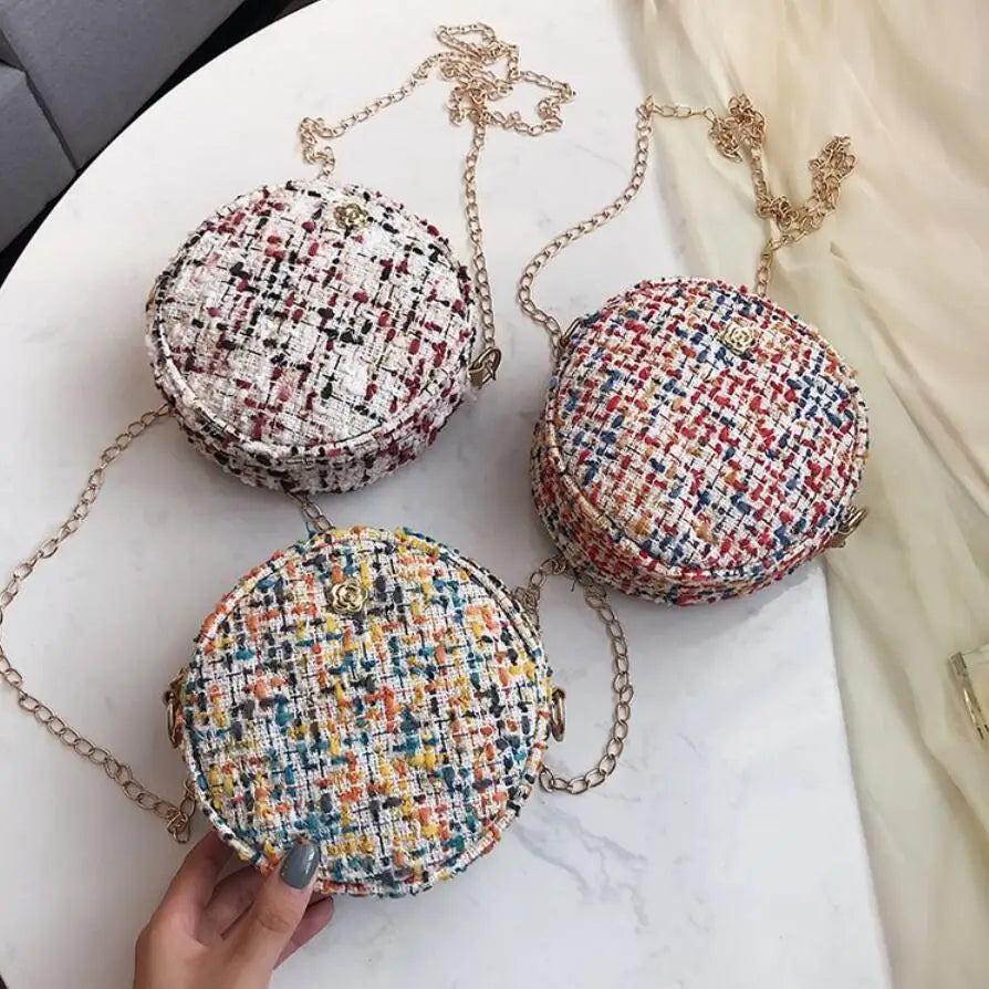 Round Women Messenger Bag Woolen Bohemia Chain Bag