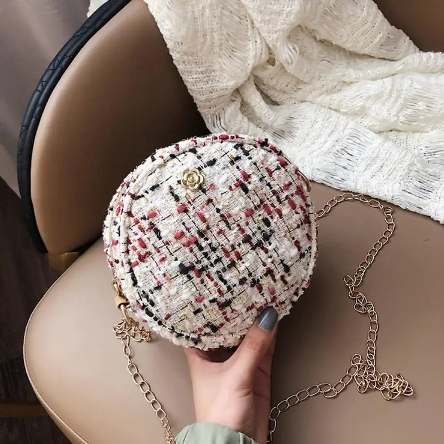 Round Women Messenger Bag Woolen Bohemia Chain Bag