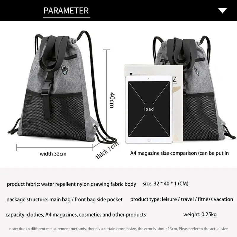 Drawstring Bag Gym With Pockets Sports Sack With Handle
