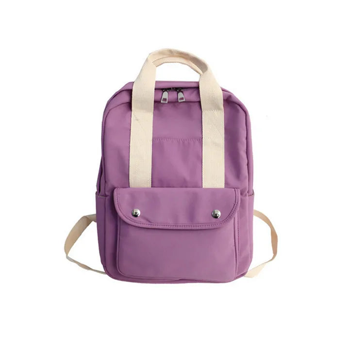 Solid Canvas School Backpack Big Capacity Women Bagpack