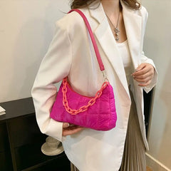Warm Chain Shoulder Bag High Down Cotton Padded Tote Handbag