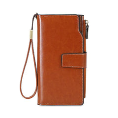 Oil Wax Leather RFID Wallet Long Capacity Clutch