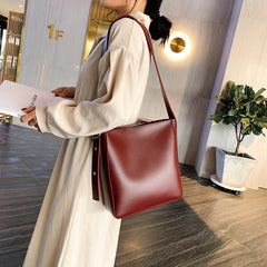Hot PU Leather Women's Bucket Bag Large Capacity Retro Crossbody Bag