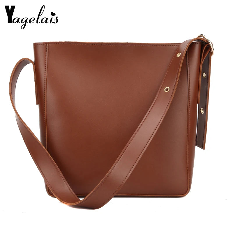 Hot PU Leather Women's Bucket Bag Large Capacity Retro Crossbody Bag