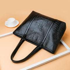 Vintage Crocodile Leather Handbag Large Capacity Shoulder Shopping Bag