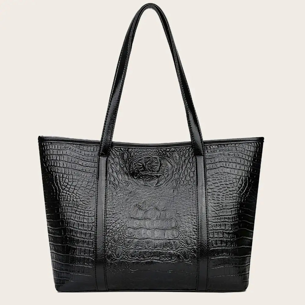 Vintage Crocodile Leather Handbag Large Capacity Shoulder Shopping Bag