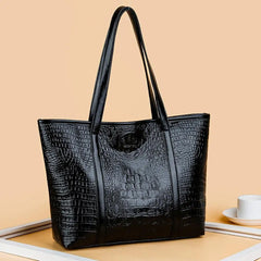 Vintage Crocodile Leather Handbag Large Capacity Shoulder Shopping Bag
