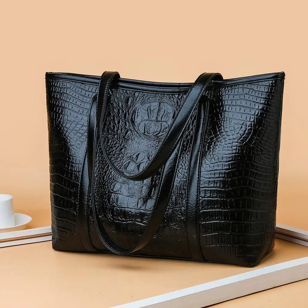 Vintage Crocodile Leather Handbag Large Capacity Shoulder Shopping Bag