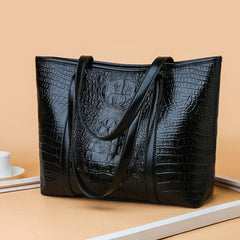 Vintage Crocodile Leather Handbag Large Capacity Shoulder Shopping Bag