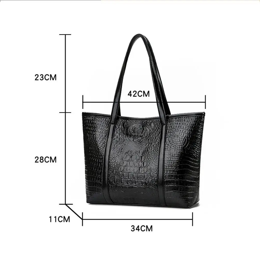 Vintage Crocodile Leather Handbag Large Capacity Shoulder Shopping Bag