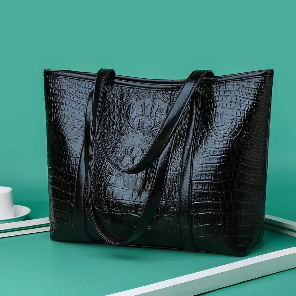 Vintage Crocodile Leather Handbag Large Capacity Shoulder Shopping Bag