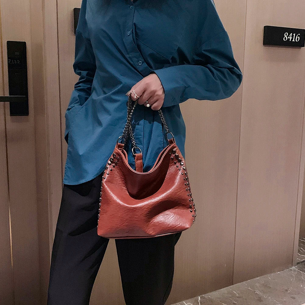 Hot Handbags Solid Ladies Shoulder Messenger Bags Rivet Leather Crossbody Bag