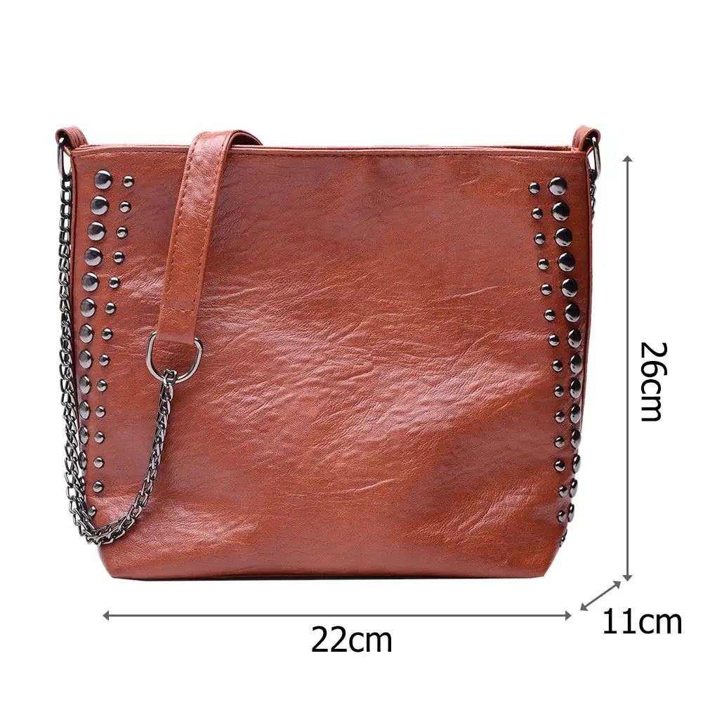 Hot Handbags Solid Ladies Shoulder Messenger Bags Rivet Leather Crossbody Bag