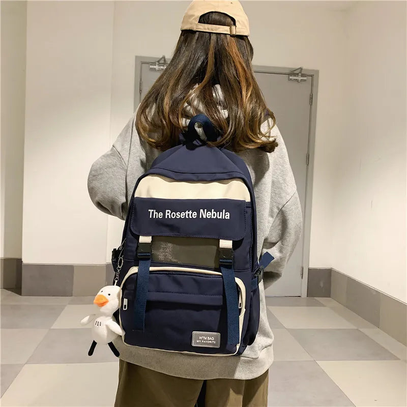 Waterproof Nylon Women Backpack Insert Buckle Girl's Schoolbag