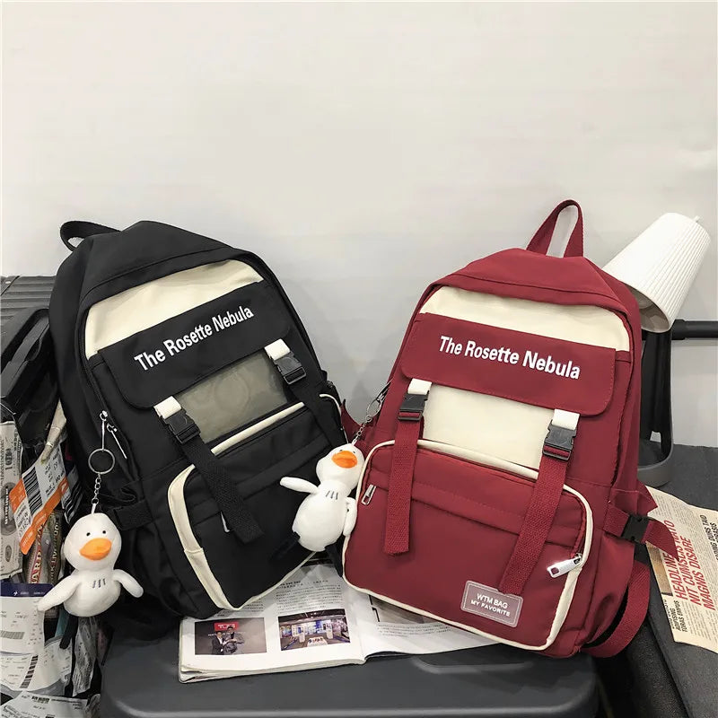 Waterproof Nylon Women Backpack Insert Buckle Girl's Schoolbag