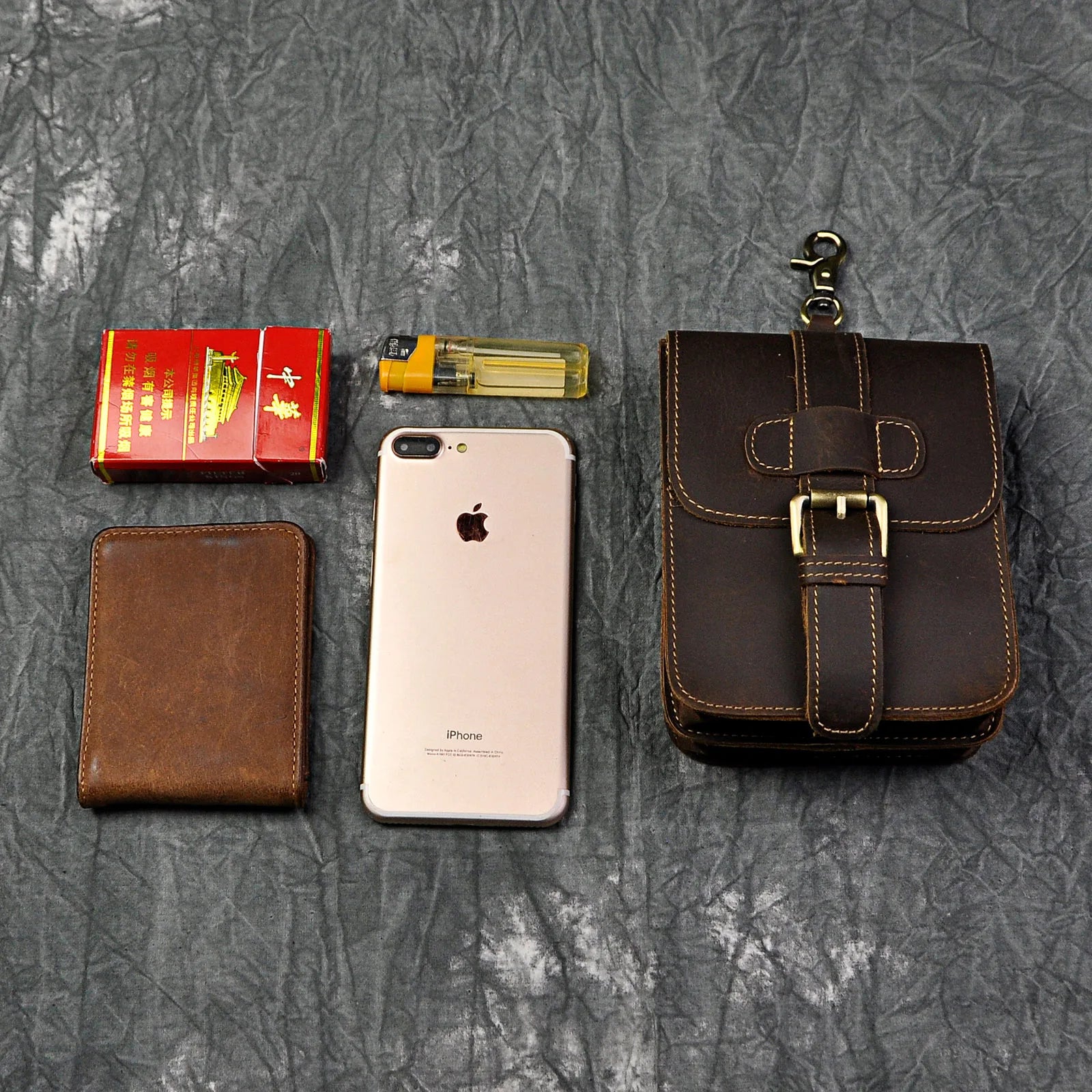 Hot Leather Travel Hook Fanny Waist Belt Pack Phone Cigarette Pouch Case for Men