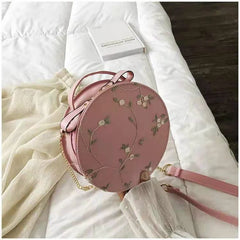 Sweet Lace Round Handbags High PU Leather Women Crossbody Bags