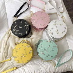 Sweet Lace Round Handbags High PU Leather Women Crossbody Bags