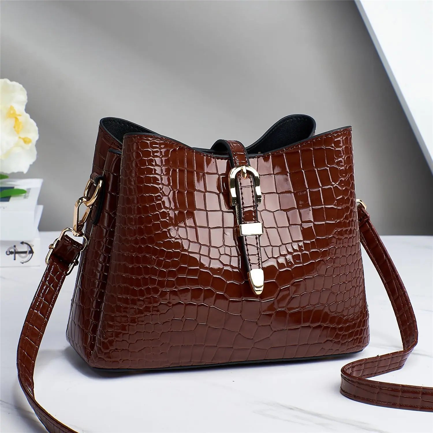 Stone Pattern Bucket Bag Large Capacity Crossbody Bag