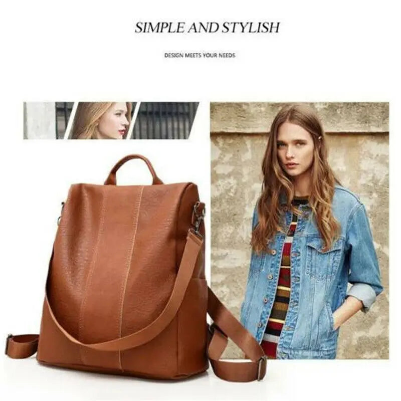 Women Ladies PU Leather Rucksack Anti-theft Backpack Bags