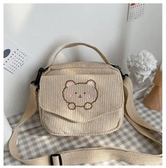 Canvas Zipper Bag Preppy Style Student Tote Shoulder Messenger Bag