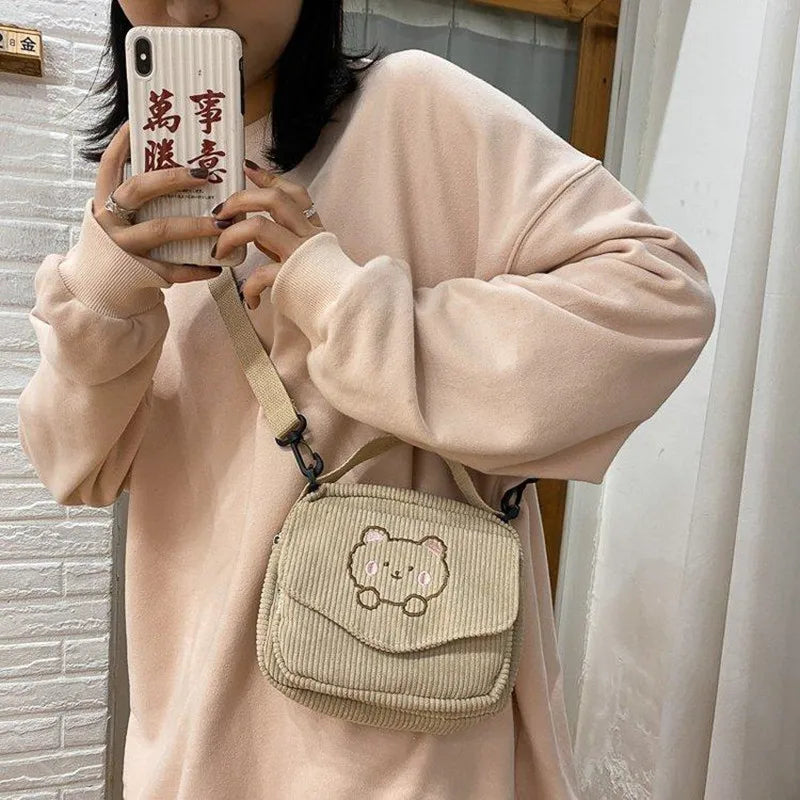 Canvas Zipper Bag Preppy Style Student Tote Shoulder Messenger Bag