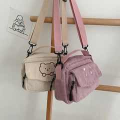 Canvas Zipper Bag Preppy Style Student Tote Shoulder Bag