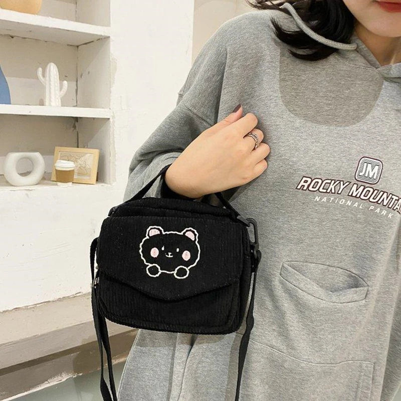 Canvas Zipper Bag Preppy Style Student Tote Shoulder Messenger Bag