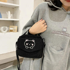 Canvas Zipper Bag Preppy Style Student Tote Shoulder Messenger Bag