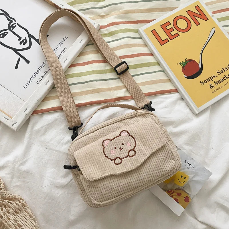 Canvas Zipper Bag Preppy Style Student Tote Shoulder Bag
