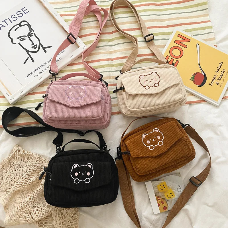 Canvas Zipper Bag Preppy Style Student Tote Shoulder Bag