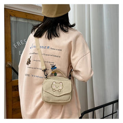 Canvas Zipper Bag Preppy Style Student Tote Shoulder Messenger Bag