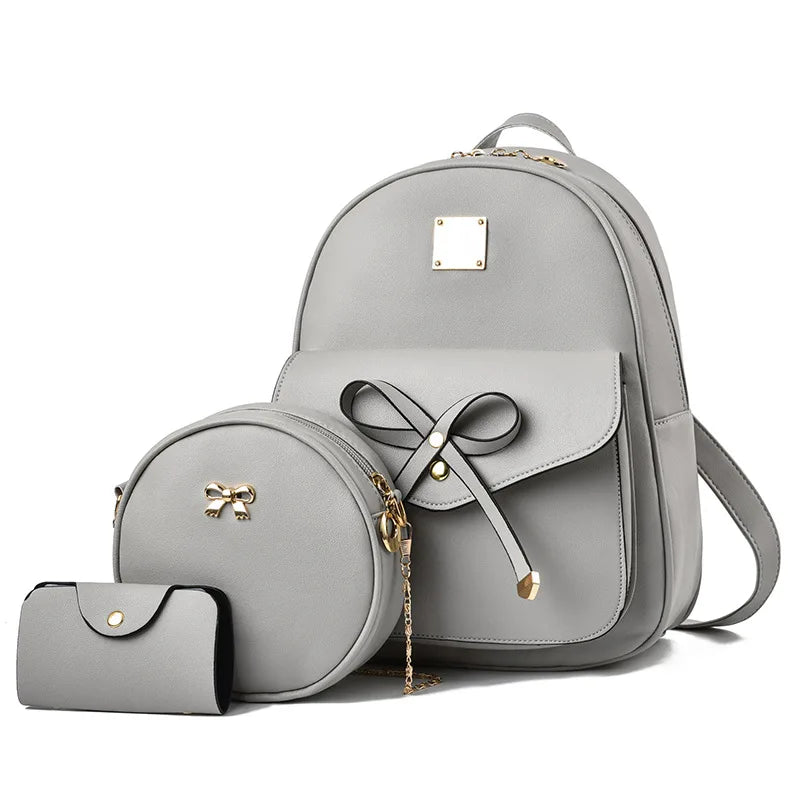 Three-Piece Bow Backpack with Large Capacity