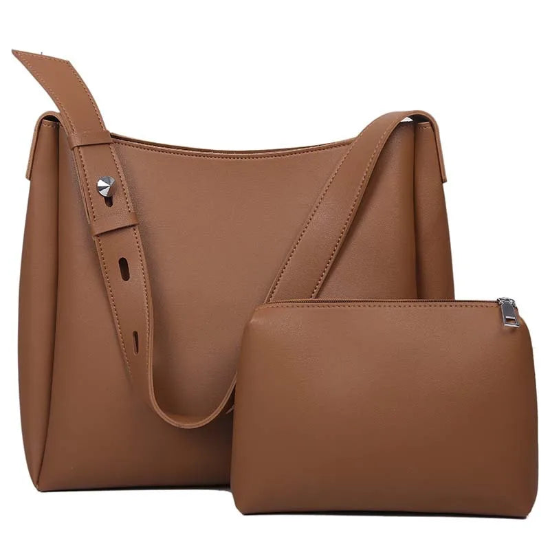 Women's 2-Piece Handbag Set Large Capacity Shoulder Bags PU Leather Wild Bags