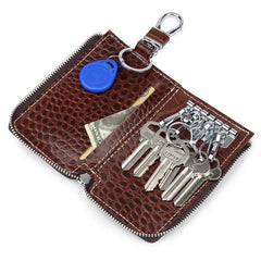 Leather Car Keychain Holder Bag Case Retro Embossing Solid Men Storage