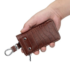 Leather Car Keychain Holder Bag Case Retro Embossing Solid Men Storage