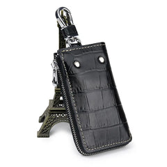 Leather Car Keychain Holder Bag Case Retro Embossing Solid Men Storage