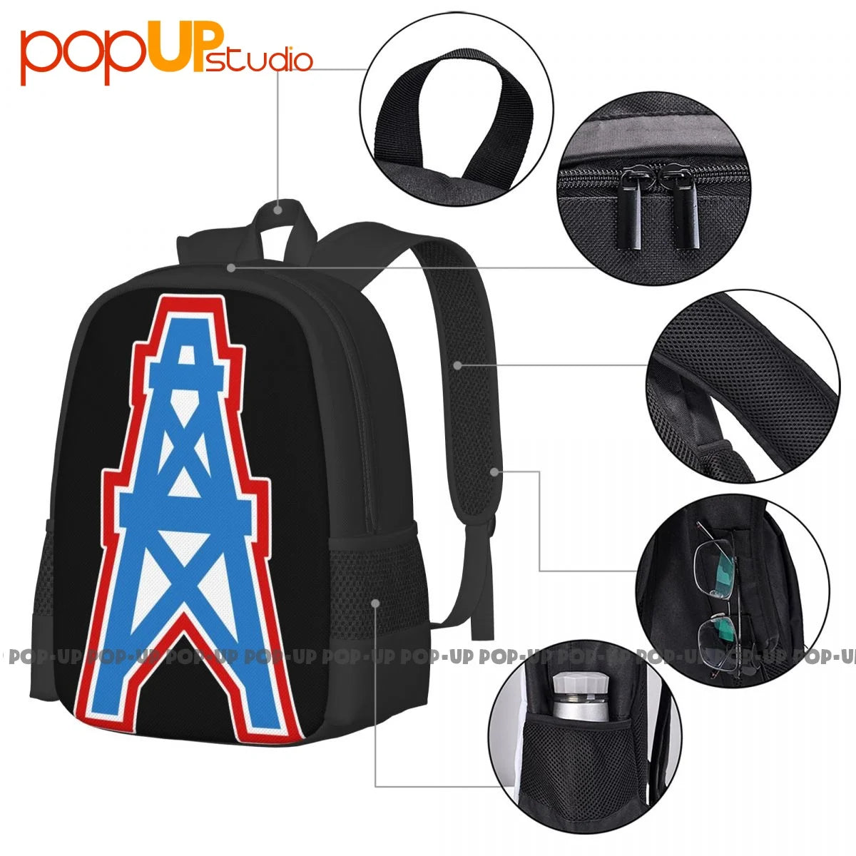 Houston Oilers Backpack Large Capacity Schoolbag Sports Bag