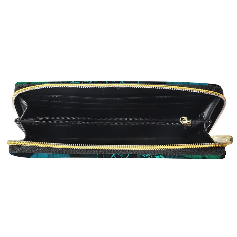 Hycool Women's Leather Wallet Polynesian Tribal Hawaii Flower Purses Long