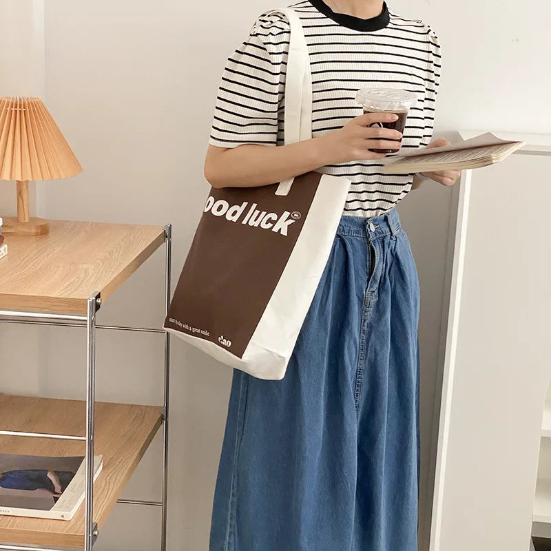 Canvas Totes Bag Good Luck Letter Printing Cloth Shoulder Bags