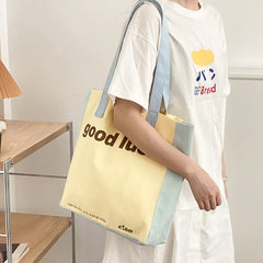 Canvas Totes Bag Good Luck Letter Printing Cloth Shoulder Bags