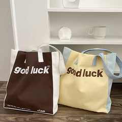 Canvas Totes Bag Good Luck Letter Printing Cloth Shoulder Bags